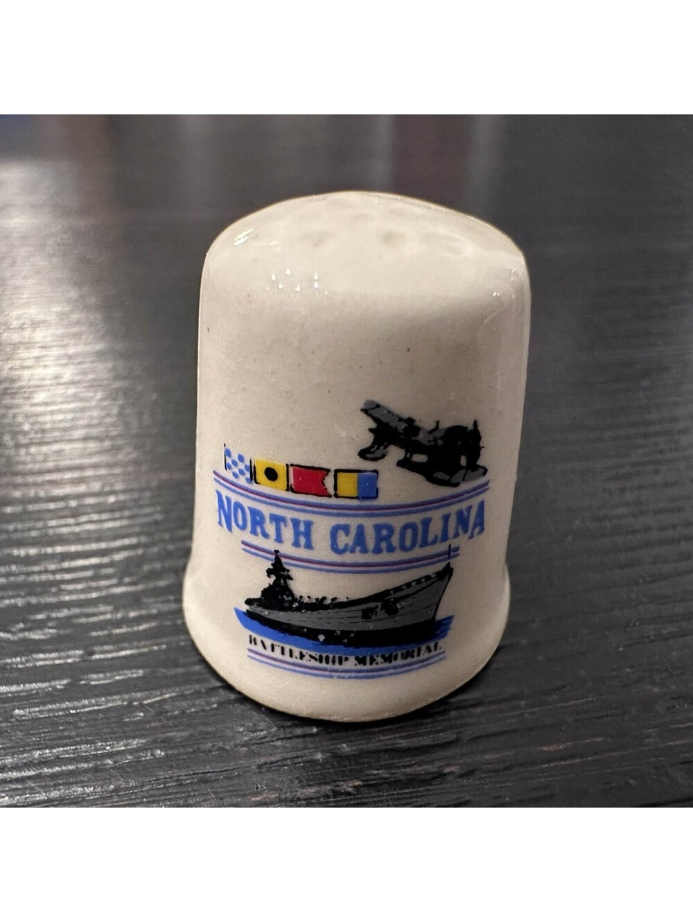 Vintage North Carolina Battleship Memorial Souvenir Ceramic Thimble EUC